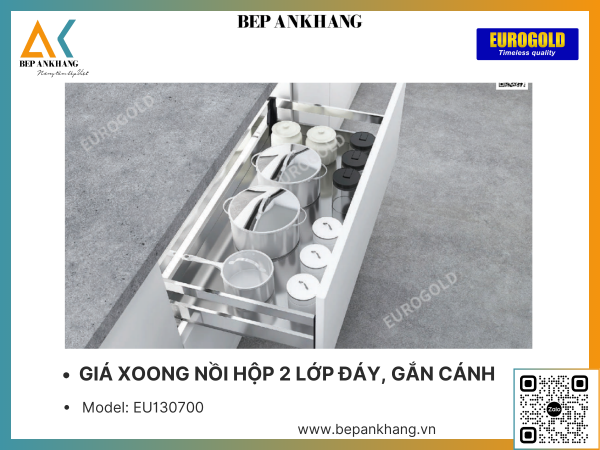 GIÁ XOONG NỒI HỘP 2 LỚP ĐÁY, GẮN CÁNH EUROGOLD EU130700 - 700mm - INOX HỘP